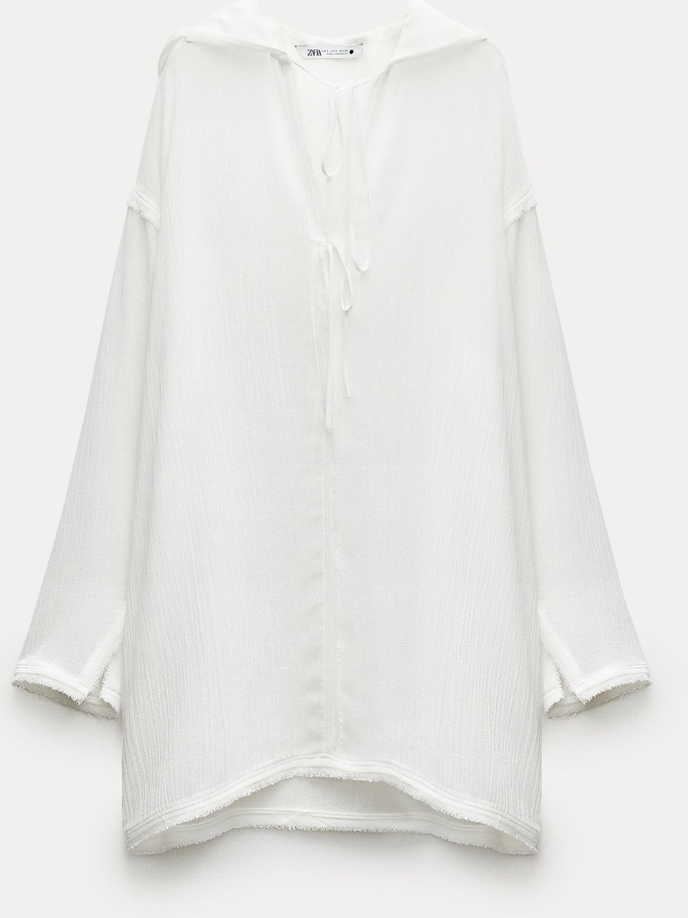 Zara Deep V Tie Hooded Long Sleeve Shirt